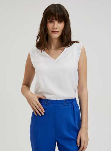 Блузка з додаванням льону L-KO-4356 WHITE