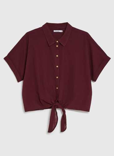 Блузка з додаванням льону L-KO-4949 BURGUNDY