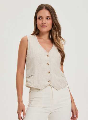 Жилет з додаванням льону L-KA-4620 L.BEIGE