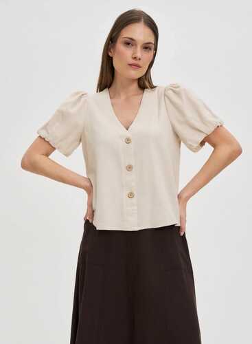 Блузка з додаванням льону L-KO-4648 L.BEIGE