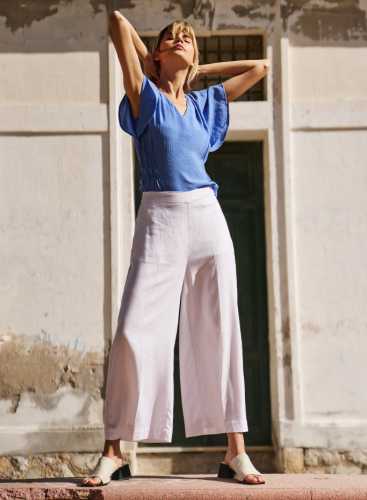 Штани з додаванням льону L-SP-4622 WHITE