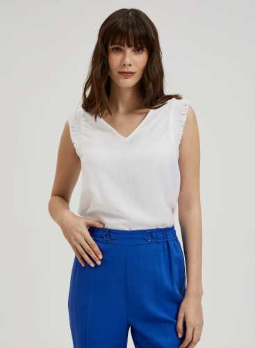 Блузка з додаванням льону L-KO-4356 WHITE