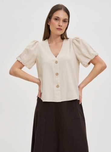 Блузка з додаванням льону L-KO-4648 L.BEIGE