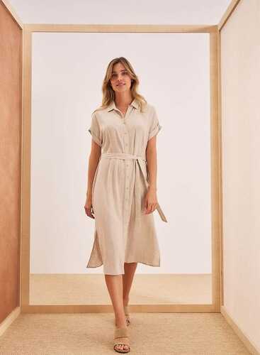 Сукня з додаванням льону L-SU-4642 L.BEIGE