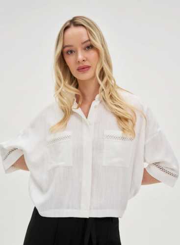 Блузка з додаванням льону L-KO-4658 WHITE