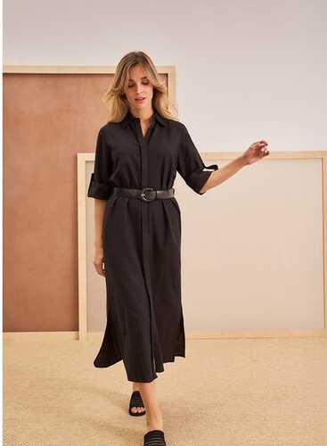 Сукня з додаванням льону L-SU-4641 BLACK