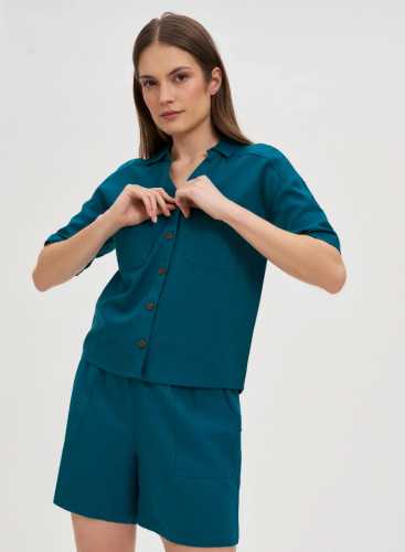 Шорти з додаванням льону L-SH-4614 D.GREEN