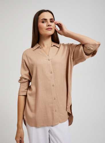 Блузка з додаванням льону  L-KO-4349 COFFEE 