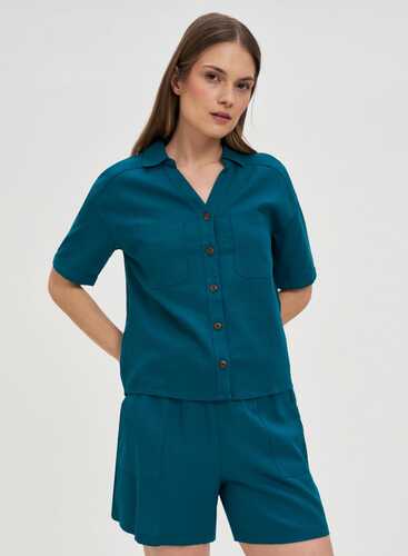 Блузка з додаванням льону L-KO-4644 D.GREEN