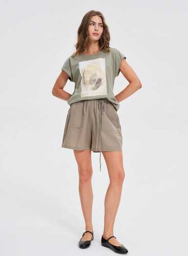 Шорти з додаванням льону L-SH-4615 OLIVE